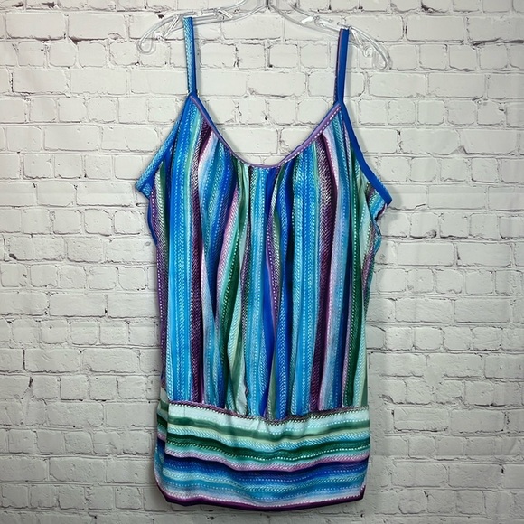 Swimsuits for All Lightweight Scoop Neck Striped Blouson Tankini Top - Picture 3 of 13